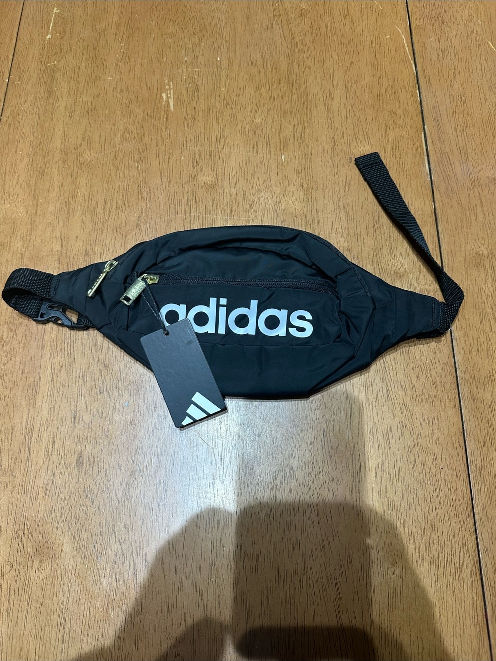 adidas Black Logo Waist Bag with Gold Zippers